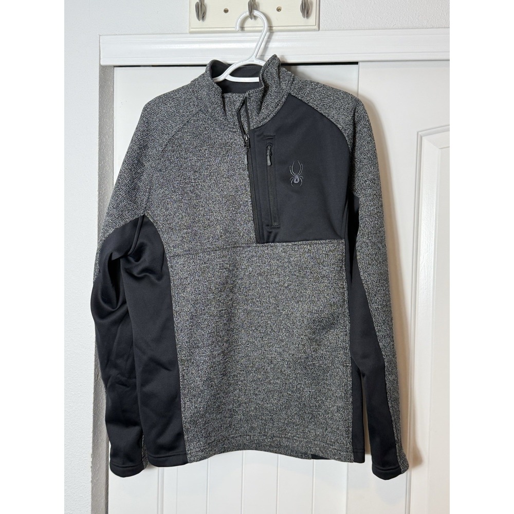 Spyder Mens Jacket Large Gray Black Half Zip Pullover Gait Sweater Pocket Logo